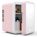 Pink mirror mini fridge for skincare with LED lights, ABS food-grade plastic, 180x240x250mm, US plug