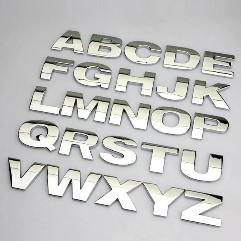 3D metal car bumper sticker letter in zinc alloy construction, approximately 2.5cm tall