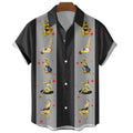 Men's striped Hawaiian casual short sleeve shirt in polyester fabric on a hanger
