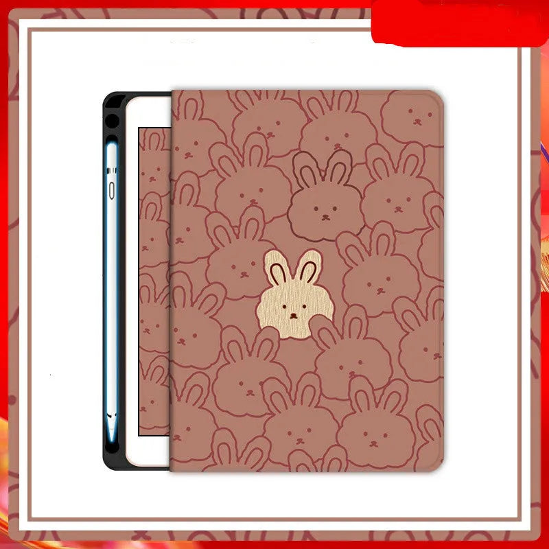 Cartoon cute rabbit silicone iPad case in book full screen style on white background