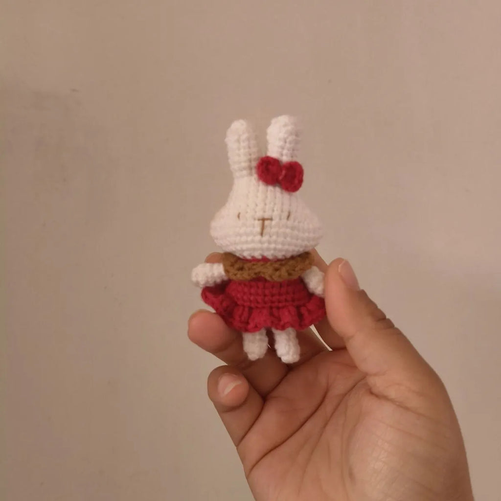 Hand-crocheted cute rabbit key chain in wool with optional key chain pendant
