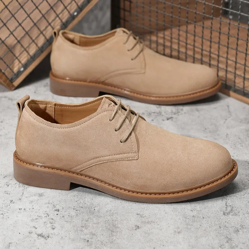 Men's retro British Martin shoes PU leather lace-up work boots apricot colour round toe rubber sole