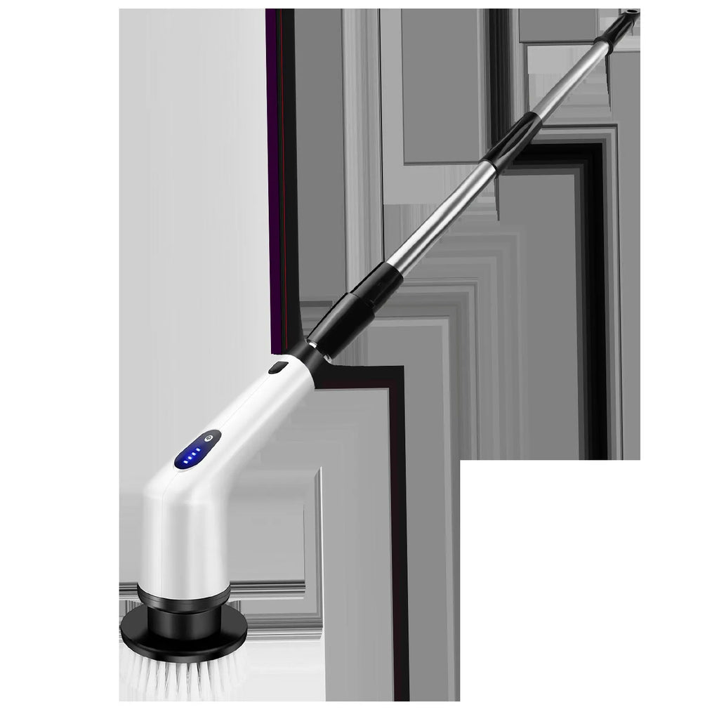 White rechargeable handheld cleaning ball with multiple power adapters and cleaning brush