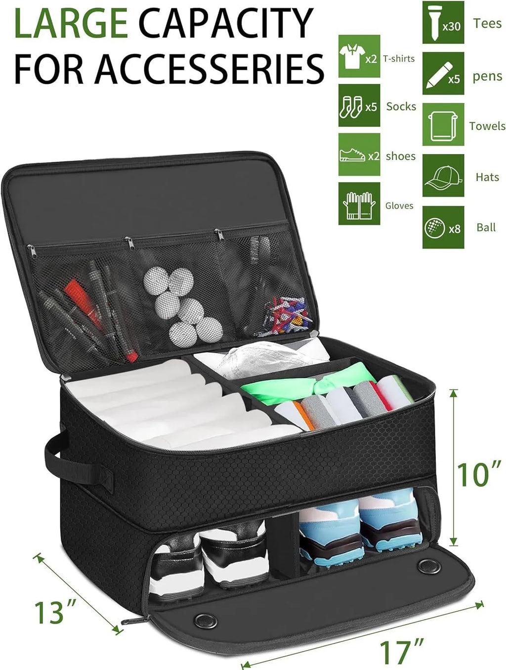 Black polyester cube-shaped waterproof golf trunk storage box with sealed closure