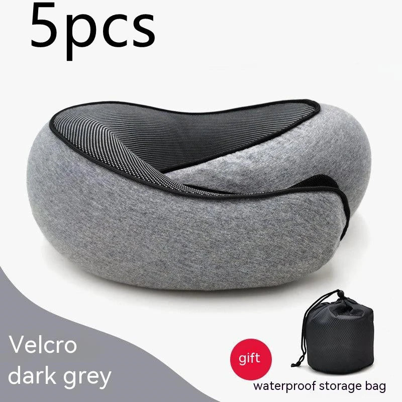 Ergonomic memory foam travel neck pillow with U-shaped design for comfortable neck support during flights and commutes