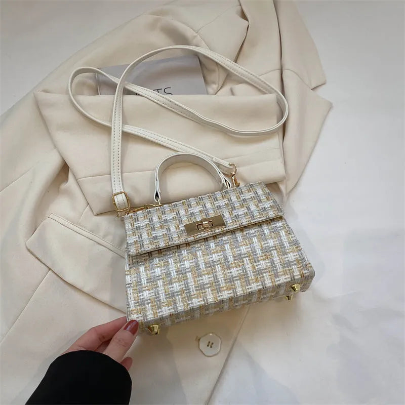 Casual PU crossbody shoulder bag with polyester lining, shown in black, white, blue and red colour options