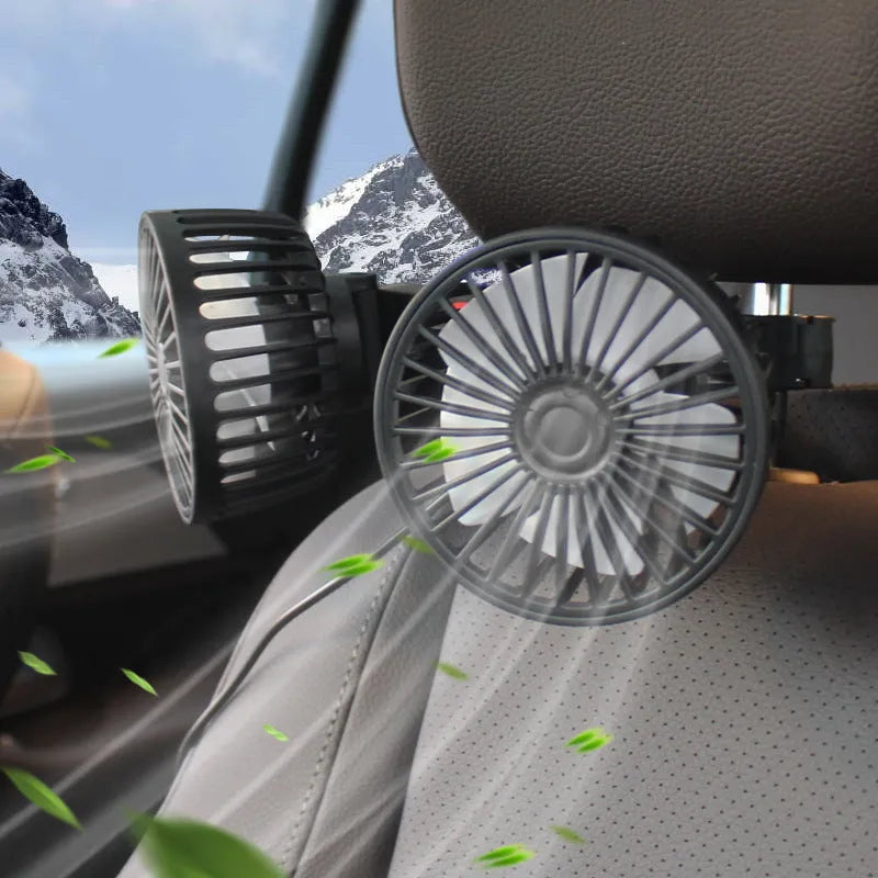 Black F4207 car USB rear pillow fan with single head and pillow-style mount.