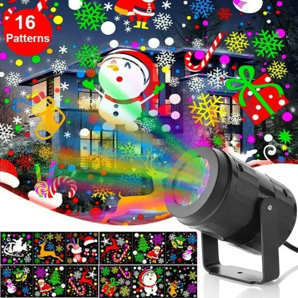 Enchanting Christmas Projector with 16 unique holiday patterns, ideal for indoor and outdoor use