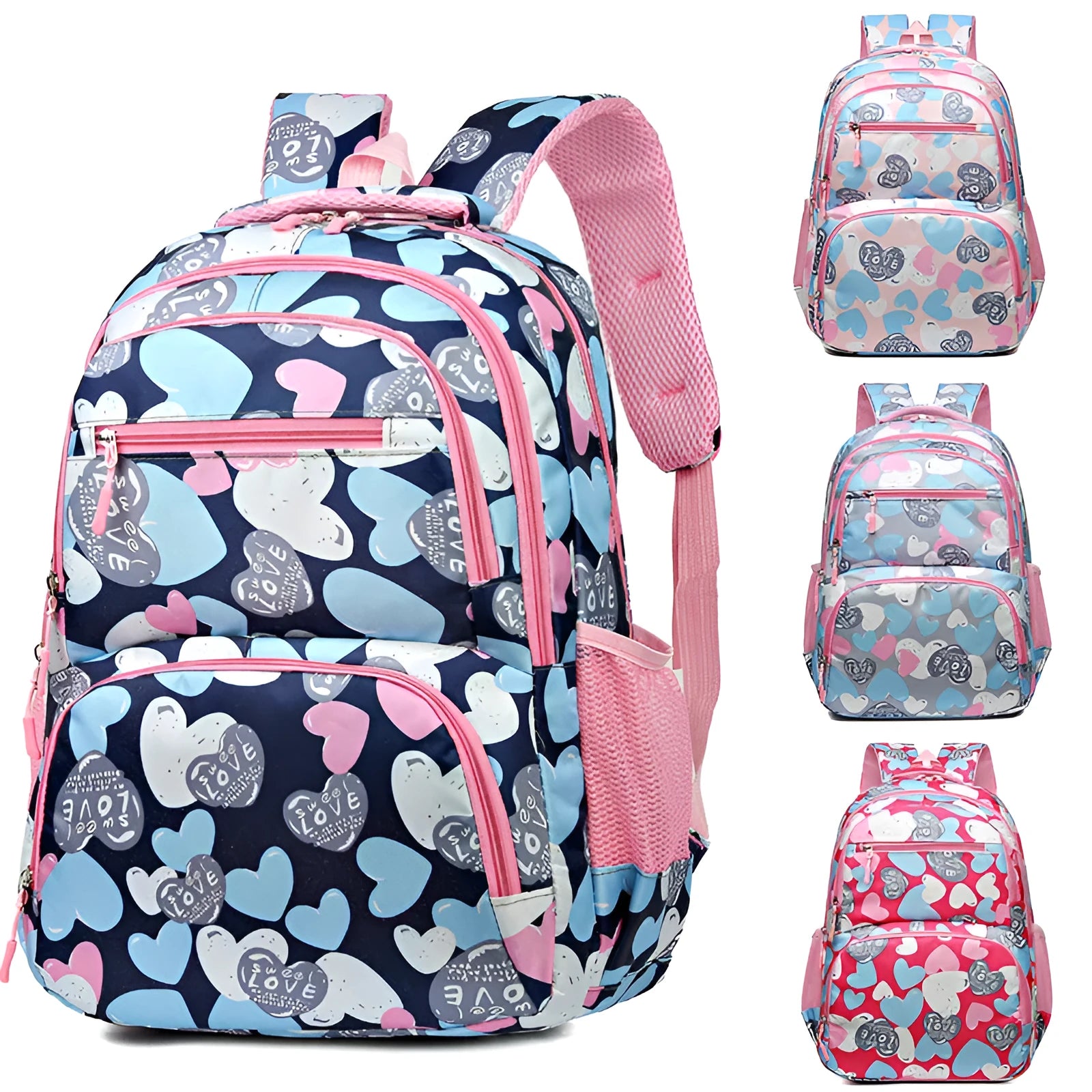 Blue student schoolbag with air pillow belt system for back burden alleviation