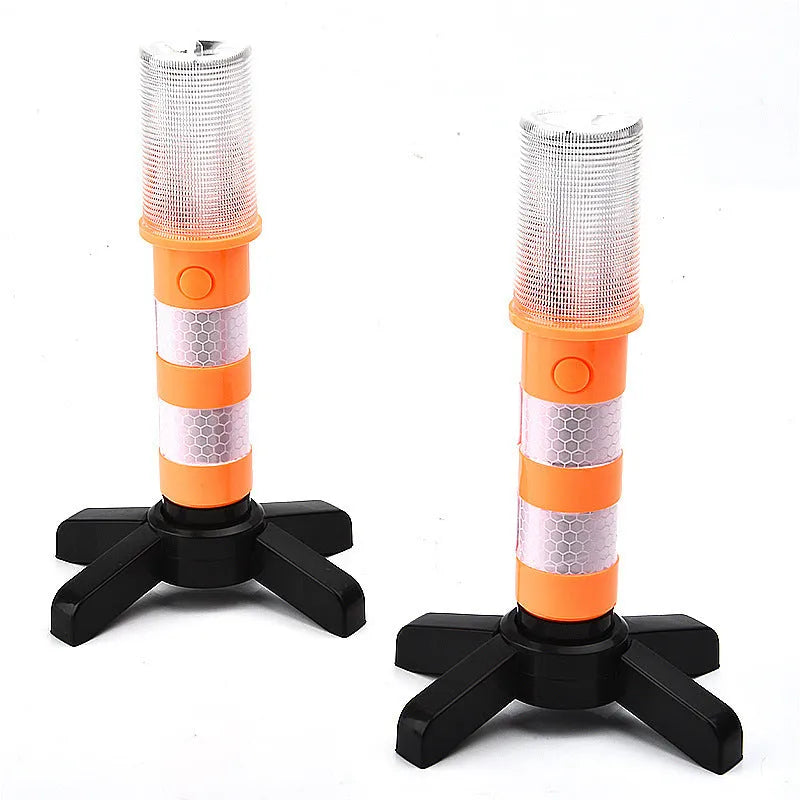 Two magnetic base emergency LED flares 17.5cm with suction magnet and plastic suitcase