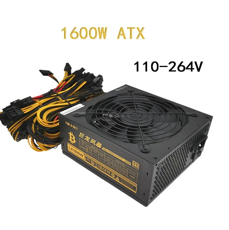 Black server power supply unit with multiple connector interfaces including 12 graphics card power ports