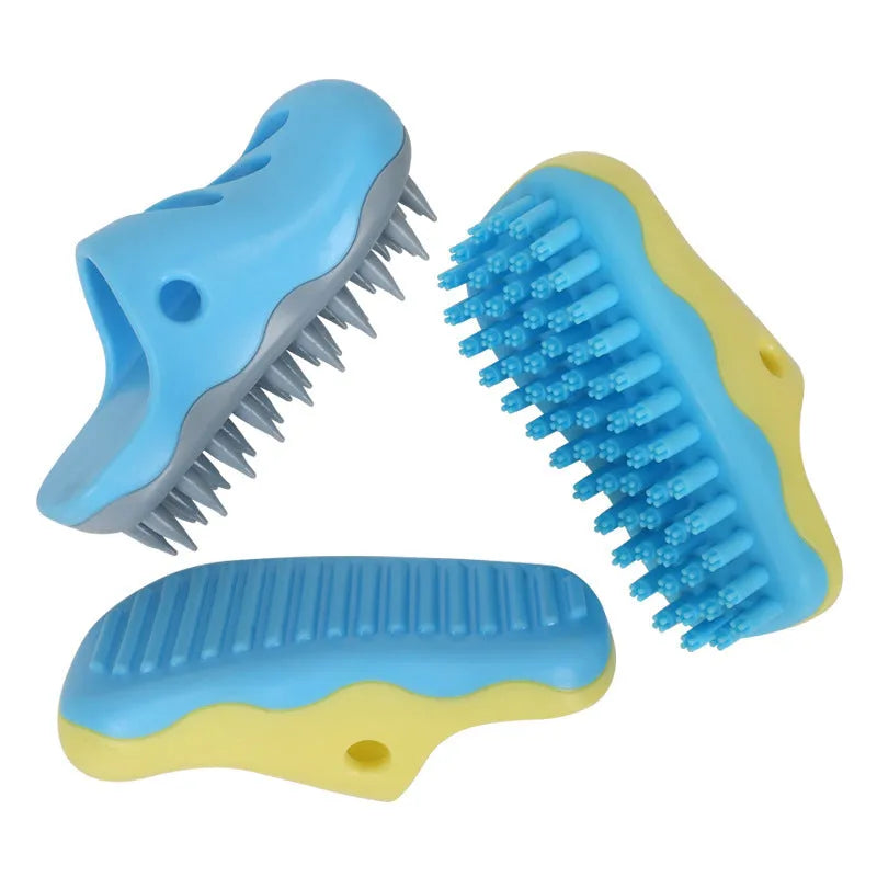 TPR rubber dog bath massage brush in blue and yellow with different bristle patterns