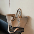Large capacity one-shoulder crossbody bag in soft PU with sewing line detail, horizontal square shape, available in black, brown, coffee, gray