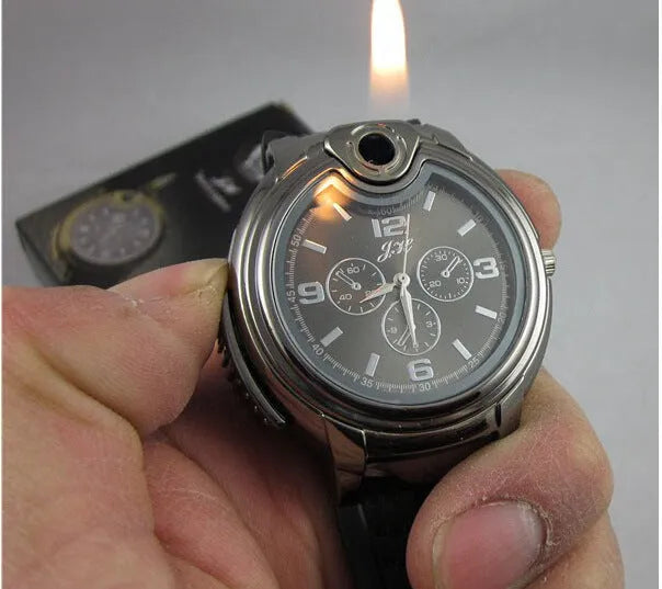 Electronic hand indicating fire lighter in metal body with butane fuel, available in black or white colour
