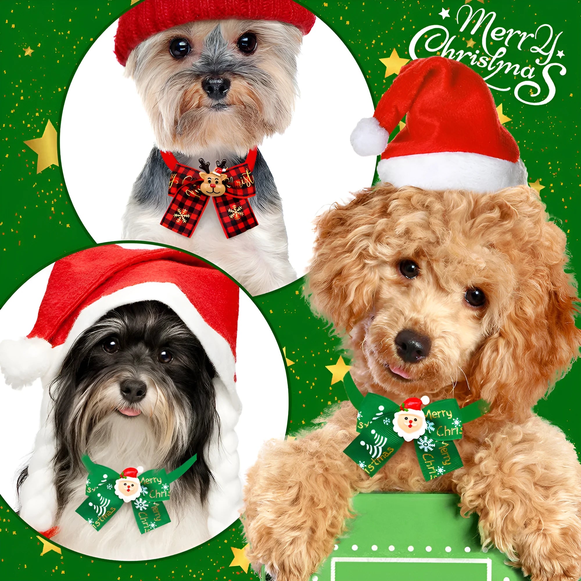 British-style red and green polyester Christmas bow tie accessory for pets, dolls, or tree decoration