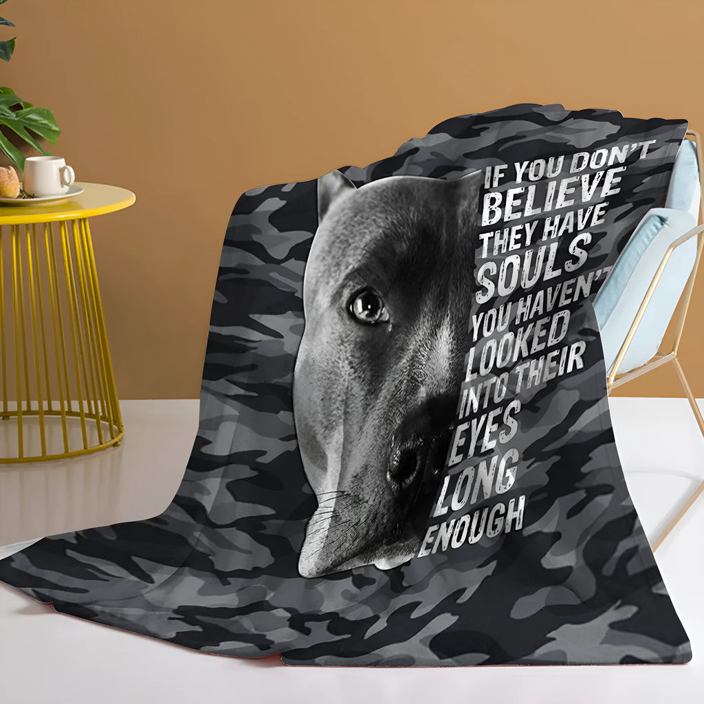 Black dog print flannel blanket, soft fluffy throw, 130x150cm and 75x100cm sizes, hemmed edges