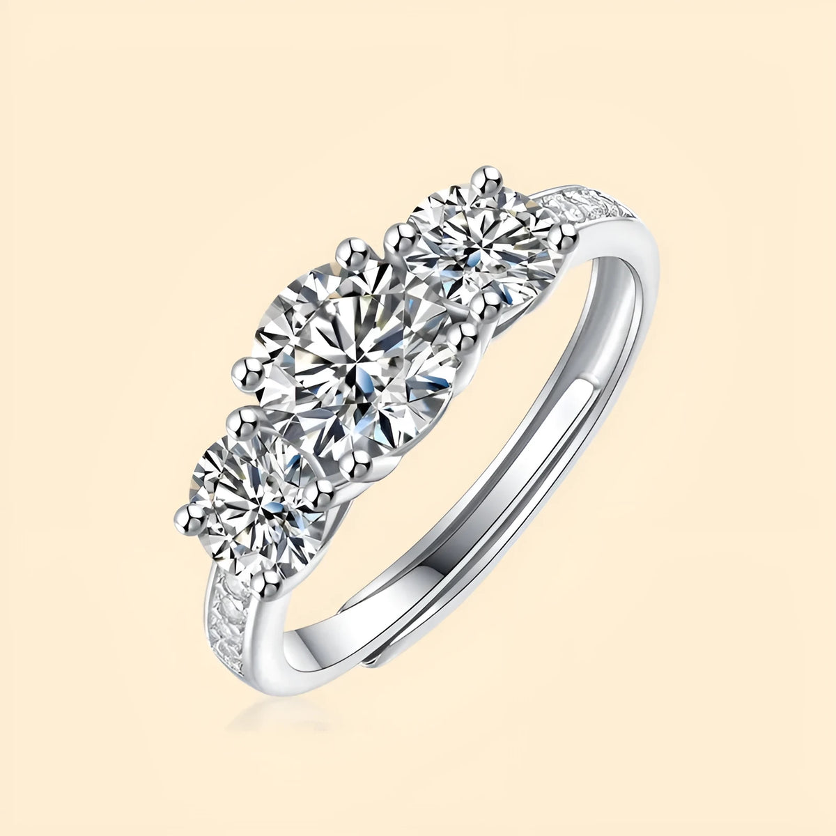 Trend adjustable moissanite ring silver band open mouth design 1 karat round stone