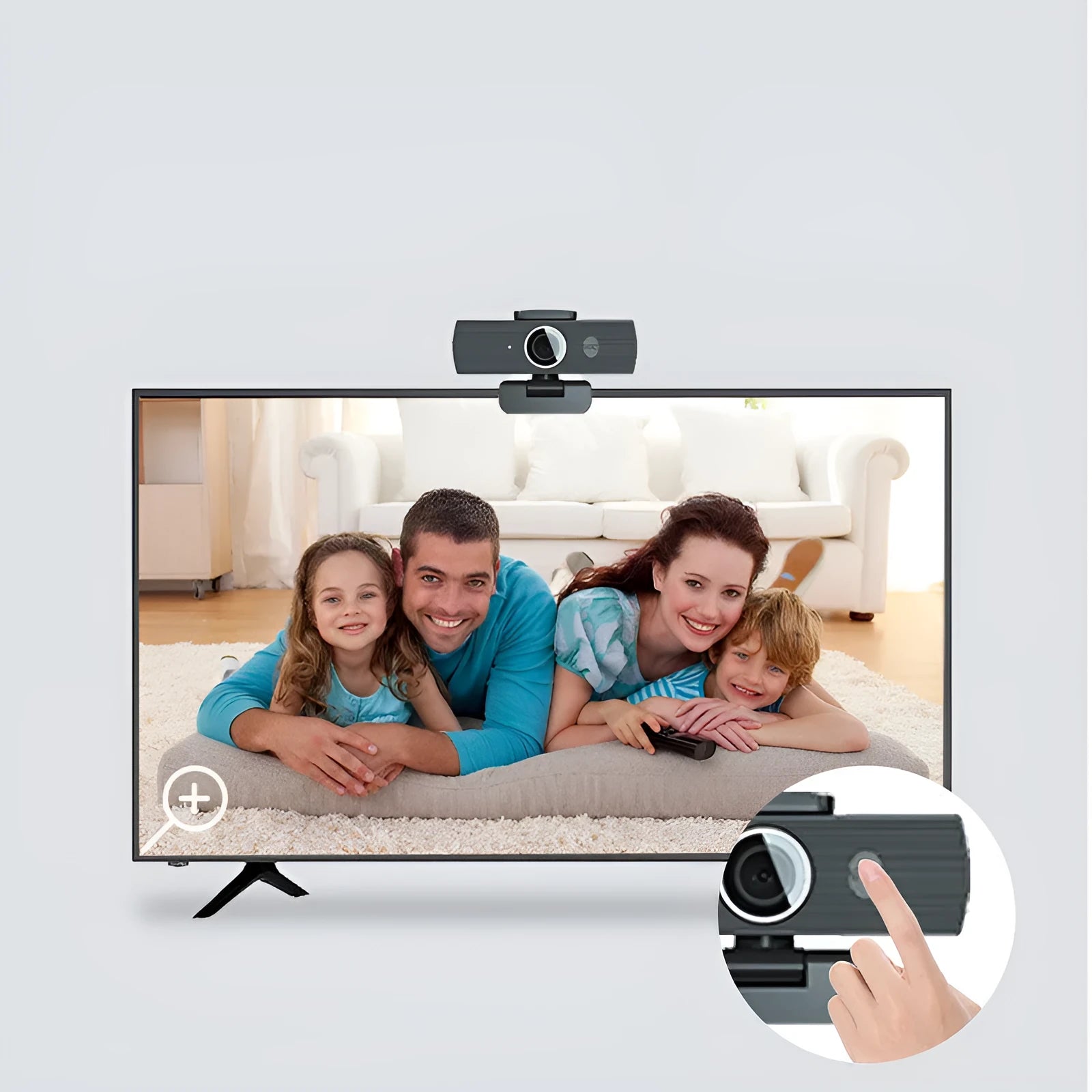 Black USB webcam with magnetic privacy cover for desktop computers and video conferencing