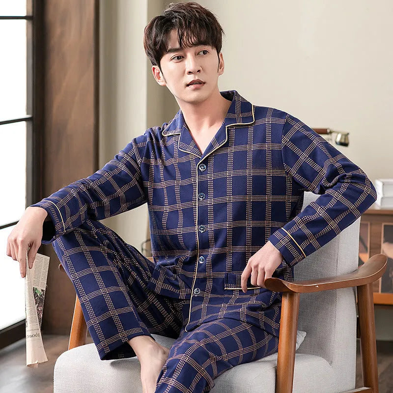 Cotton cardigan pyjama set for men with long sleeves and button front in MT7301 colour