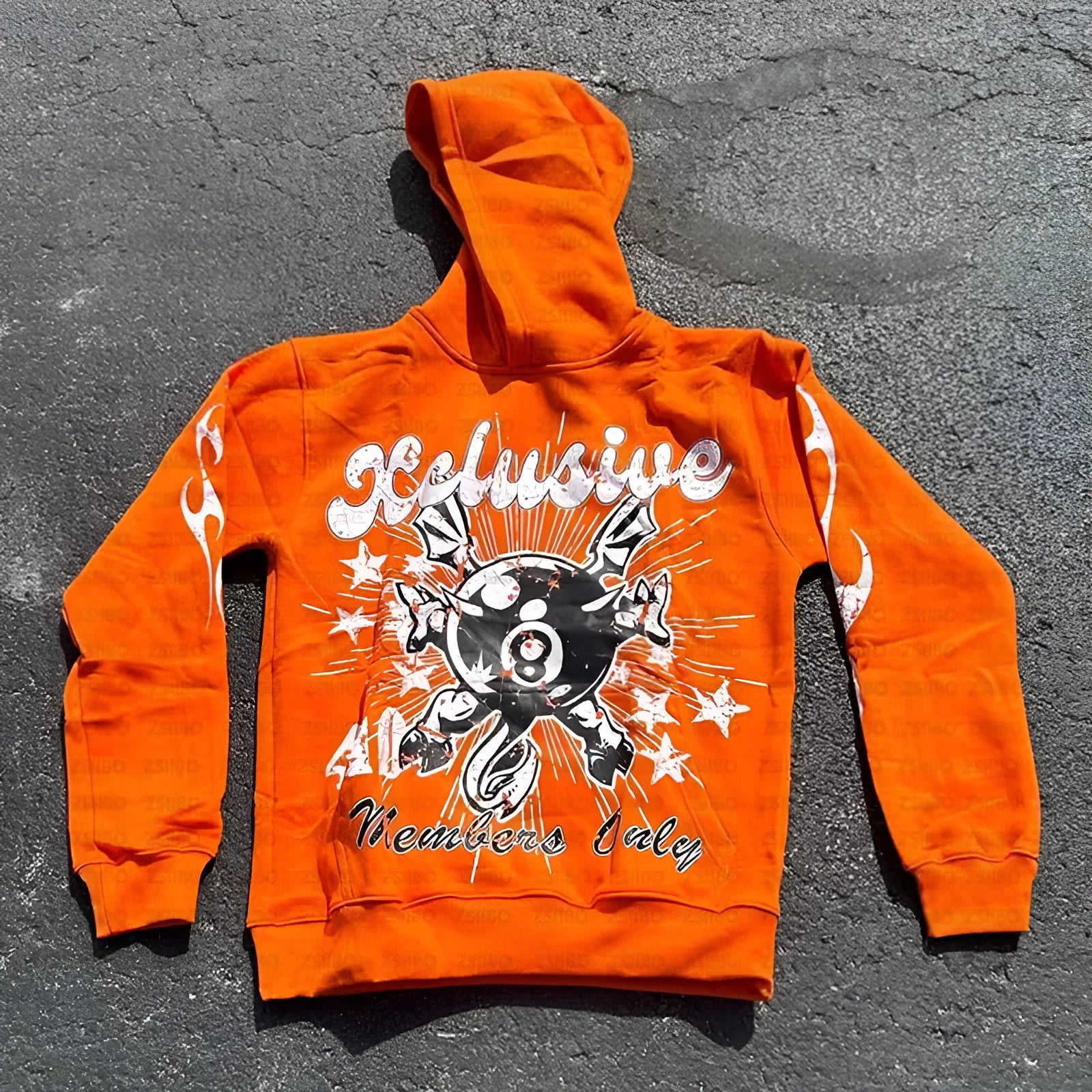 Personalised letter printing loose pullover sweatshirt with kangaroo pocket in street hipster style