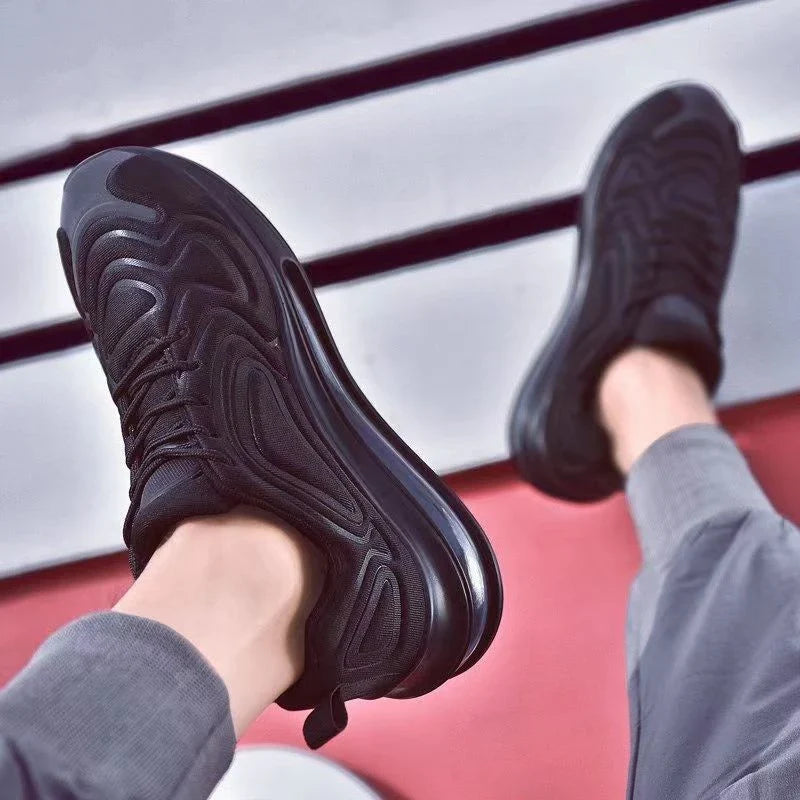 Premium air cushion sneakers in black, black and red, and black and white colorways