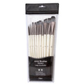 10 pearl white nylon watercolour brushes with wood handles in PVC packaging