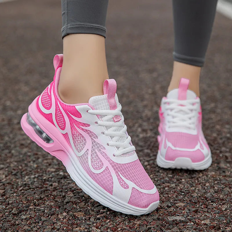 Women's mesh casual sneaker in pink colour with PU sole showing breathable upper material