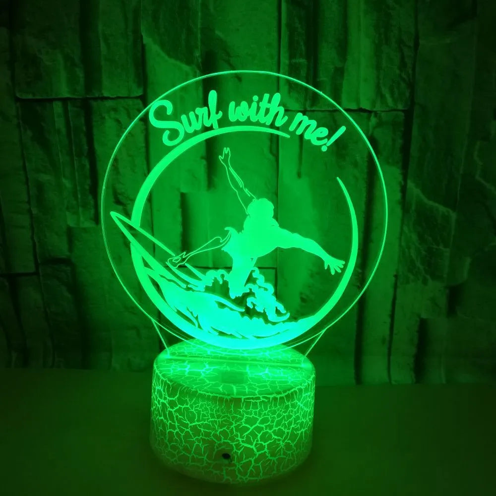 3D LED night lamp with touch control showing sliding wave visual effect on seven colour display