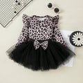 Baby girl wearing pink leopard print flounced sleeve mesh princess dress two-piece set, suitable spring autumn