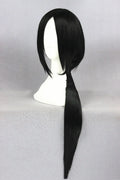 75cm black middle part cosplay wig on stand