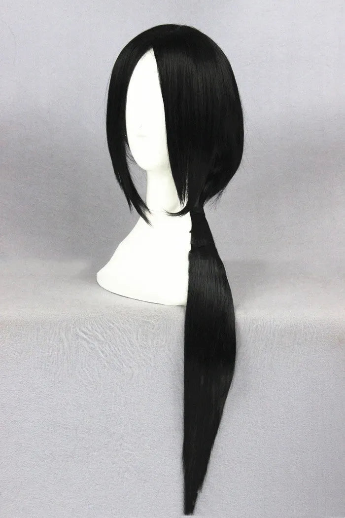 75cm black middle part cosplay wig on stand
