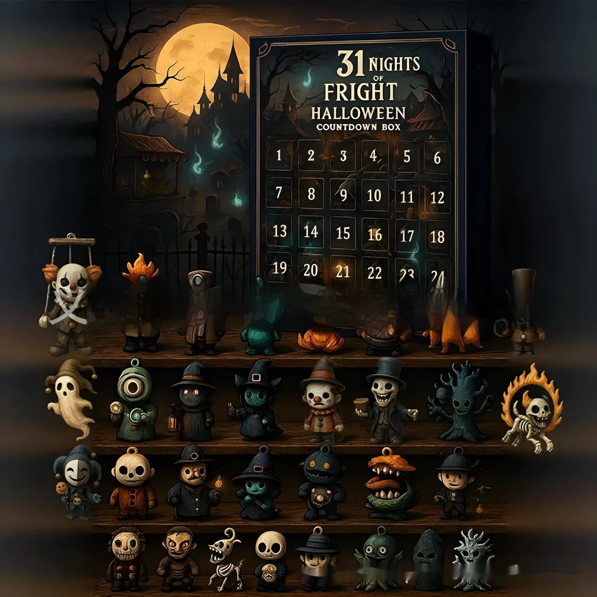 Halloween scare advent countdown blind box with resin horror doll craft decoration