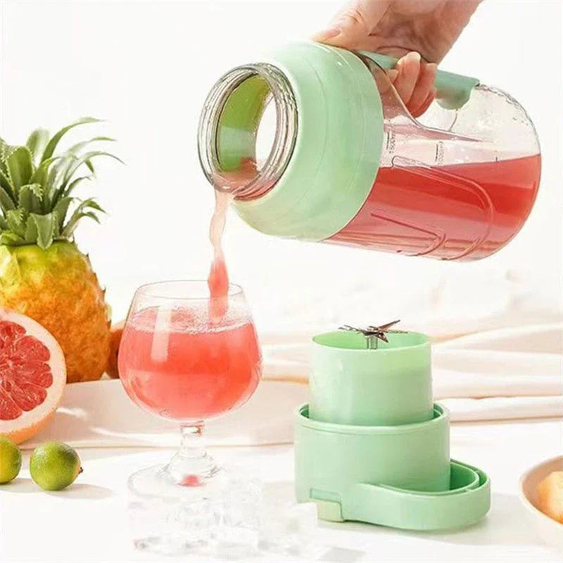 Portable USB rechargeable juicer blender with 50 oz capacity, precision steel blades, and double handles for easy use