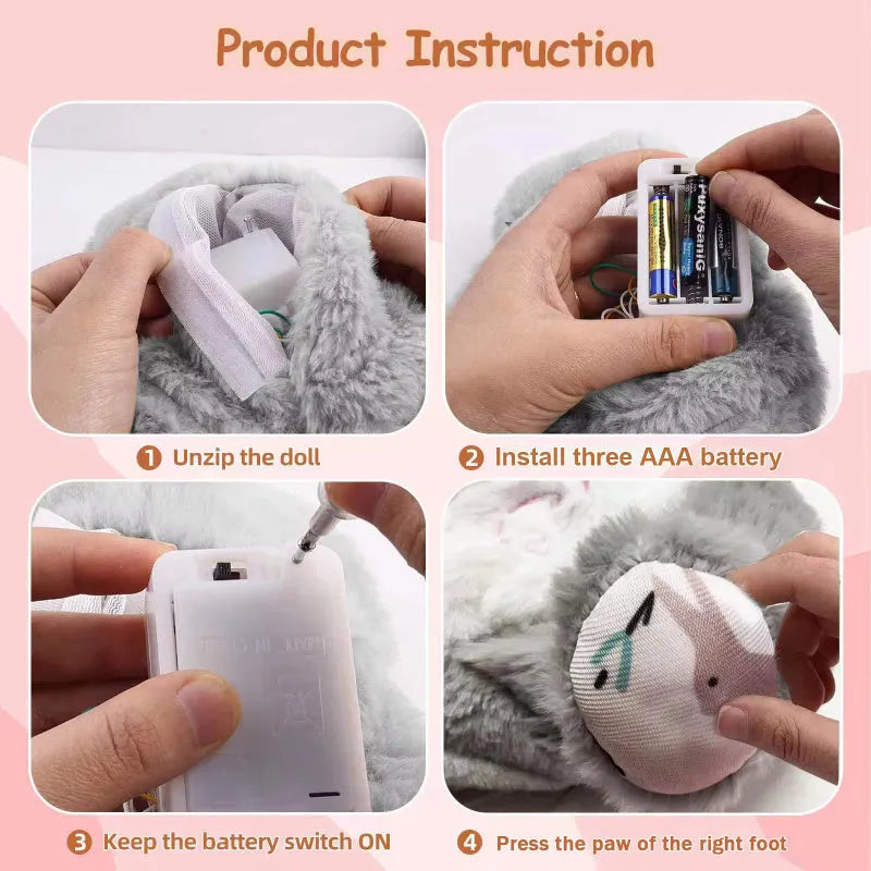 32cm breathing rabbit plush toy with soft belly showing rhythmic motion for infant calming