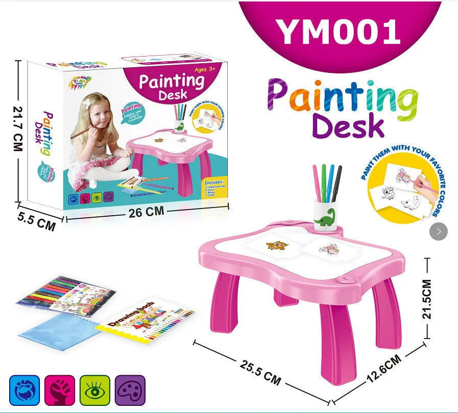 Children's magnetic plastic projection drawing board in blue colour with writing tools