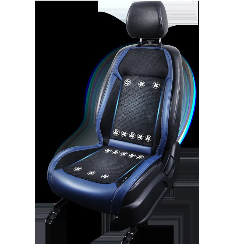 Car cooling seat pad with ventilation system in minimalist black design for single seat installation