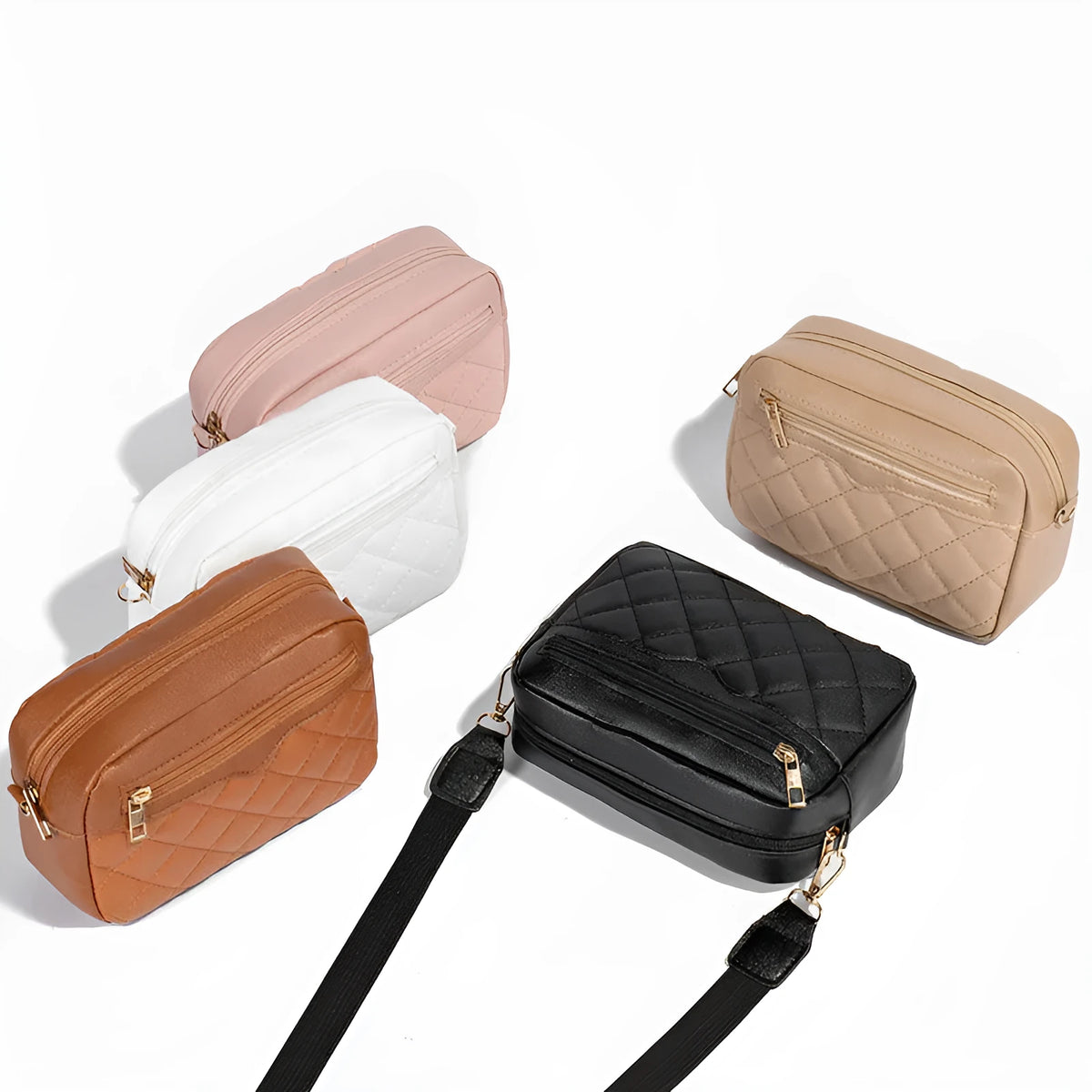 Ladies' single-shoulder embroidered crossbody small square bag in soft PU with diamond grid, 3D pocket, and file pocket.