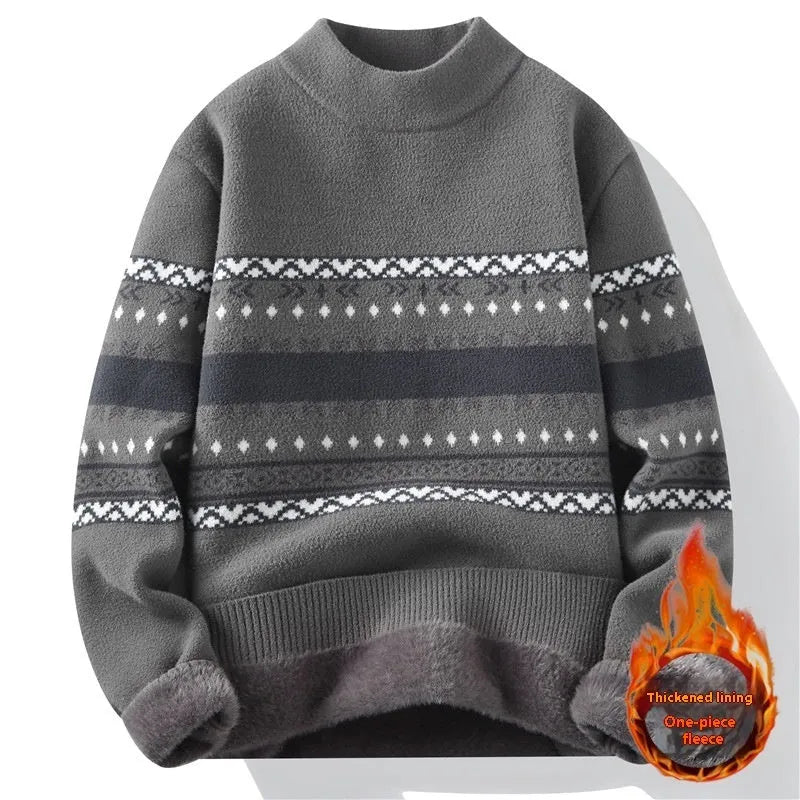 Men's mock neck knitted pullover sweater in modal and rabbit fur, long sleeve thickened straight fit, M to 4XL