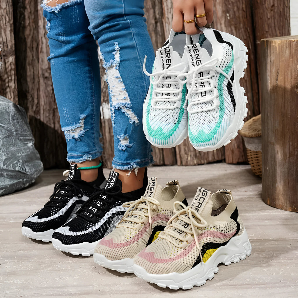 Women's lace-up casual sports shoes with mesh upper in three colour options