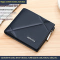 Men's short leather wallet with zipper closure showing rhombus pattern detail in brown colour