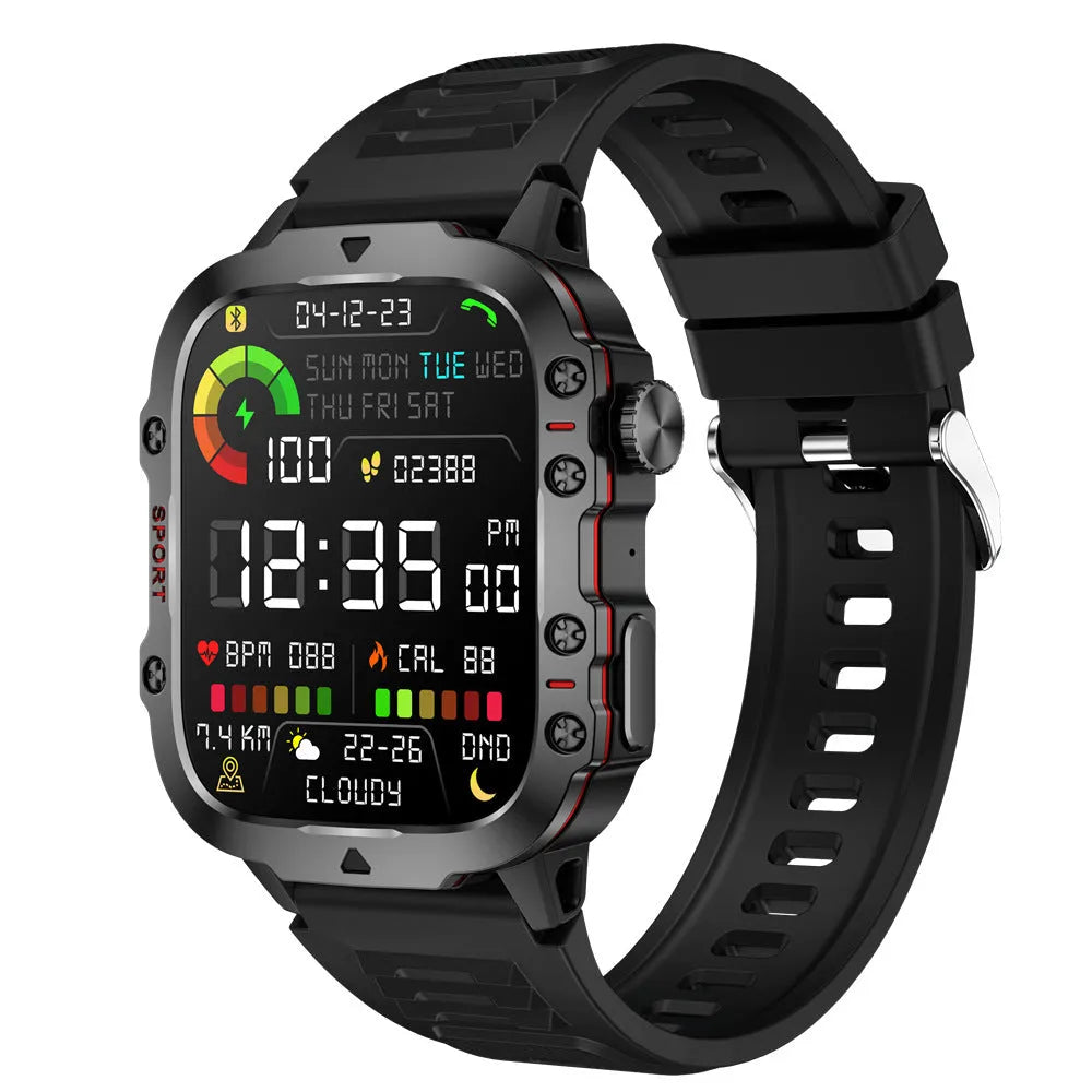 QX11 smart watch displaying health metrics on TFT screen with black silicone strap
