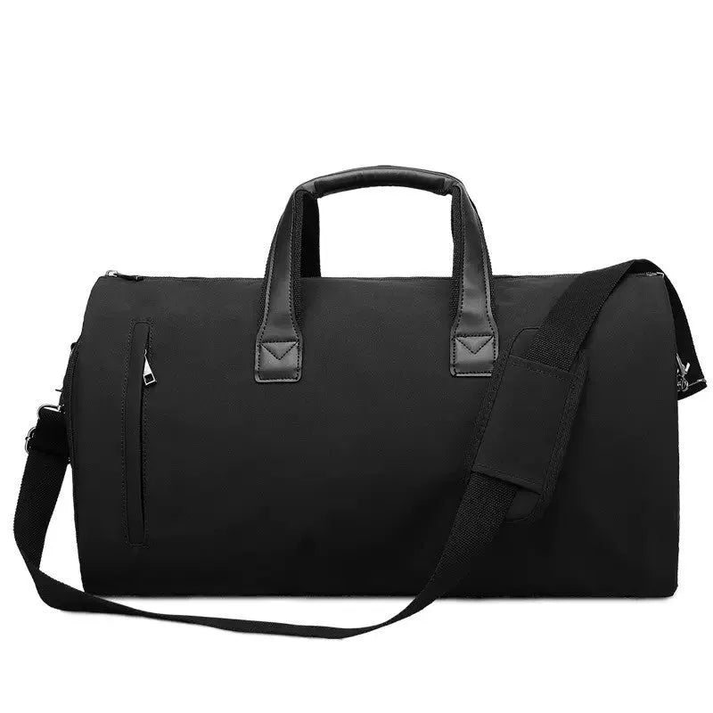 Medium oval travel bag in Oxford cloth with internal zippered compartments for wet-dry separation.