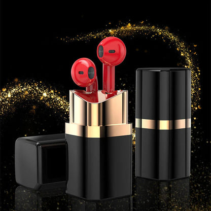 Stylish Bluetooth earbuds with lipstick-inspired design, noise-cancellation, and hands-free calling capabilities