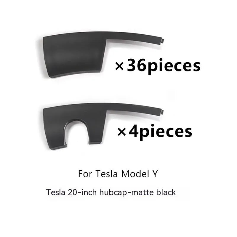 Tesla Model Y plastic wheel hub cover with sectional steel ring design in four colour options