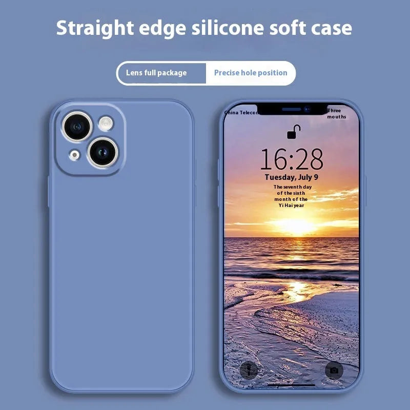 Mobile phone silica gel protective shell for Apple iPhone in classic black showing TPU material and cut-outs.