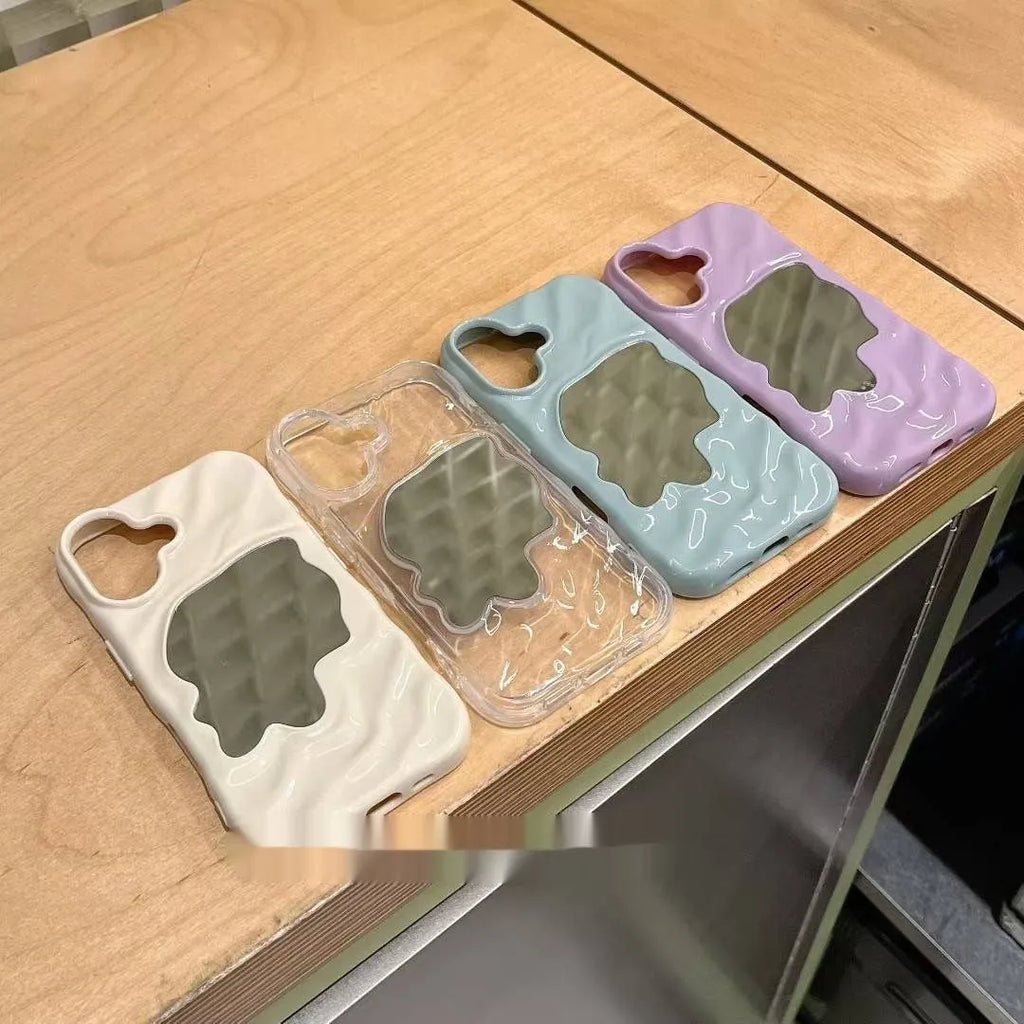 iPhone case with water ripple texture, solid colour, and a central mirror strip.