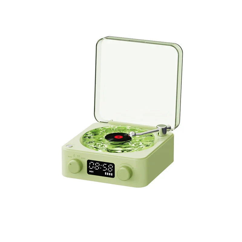 Retro Bluetooth Vinyl Record Player with Rotating Turntable, Nature Sounds, and RGB Lighting Effects