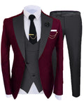 Men's three-piece slim fit cotton wedding suit in light business style, including coat, trousers, and vest