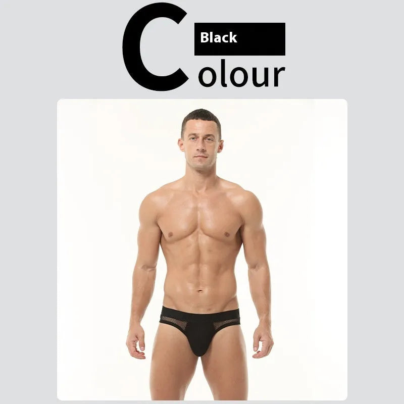 Man's high elastic mesh briefs in a low waist design, shown in a solid colour on a white background.