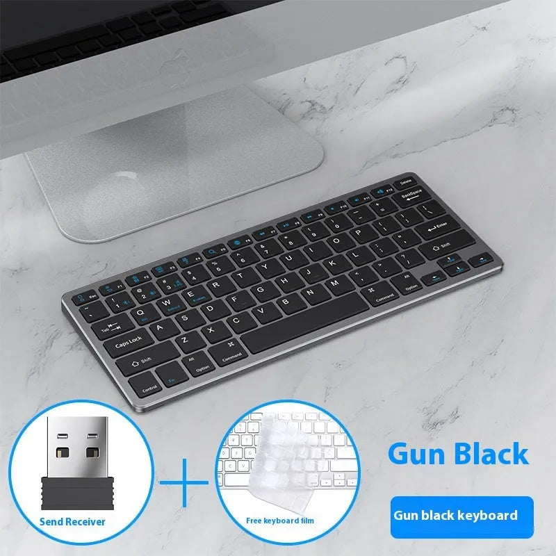 Ultra-thin wireless keyboard and mouse combo in silver colour on a desk